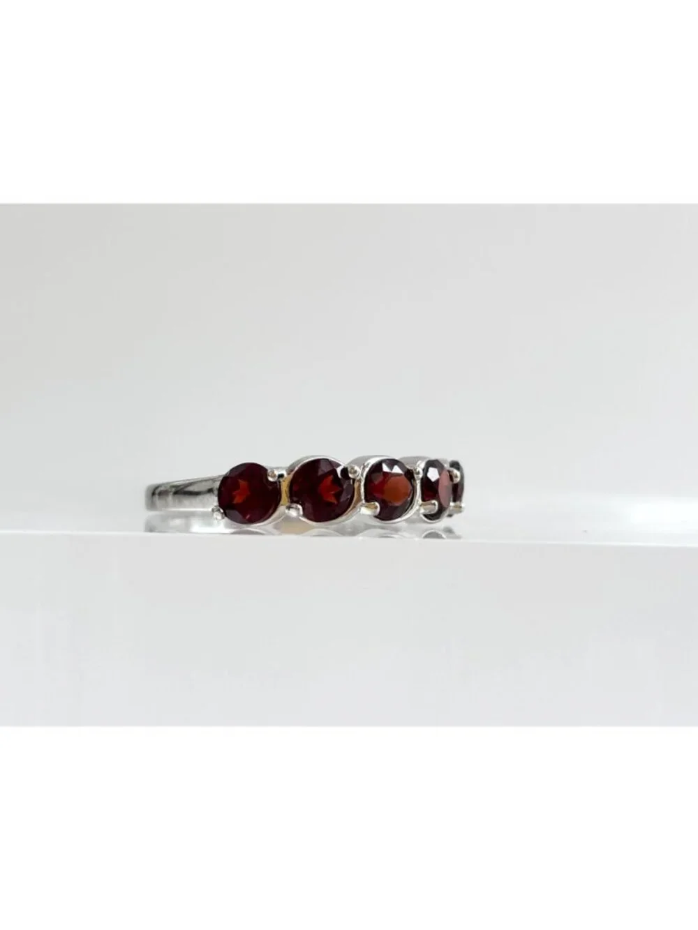 Multi Garnet Gemstone Minimalist Row Set Sterling Silver 925 Vintage Ring - sz 8